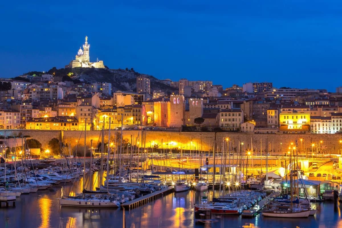Gorgeous view of Marseille harbor by night