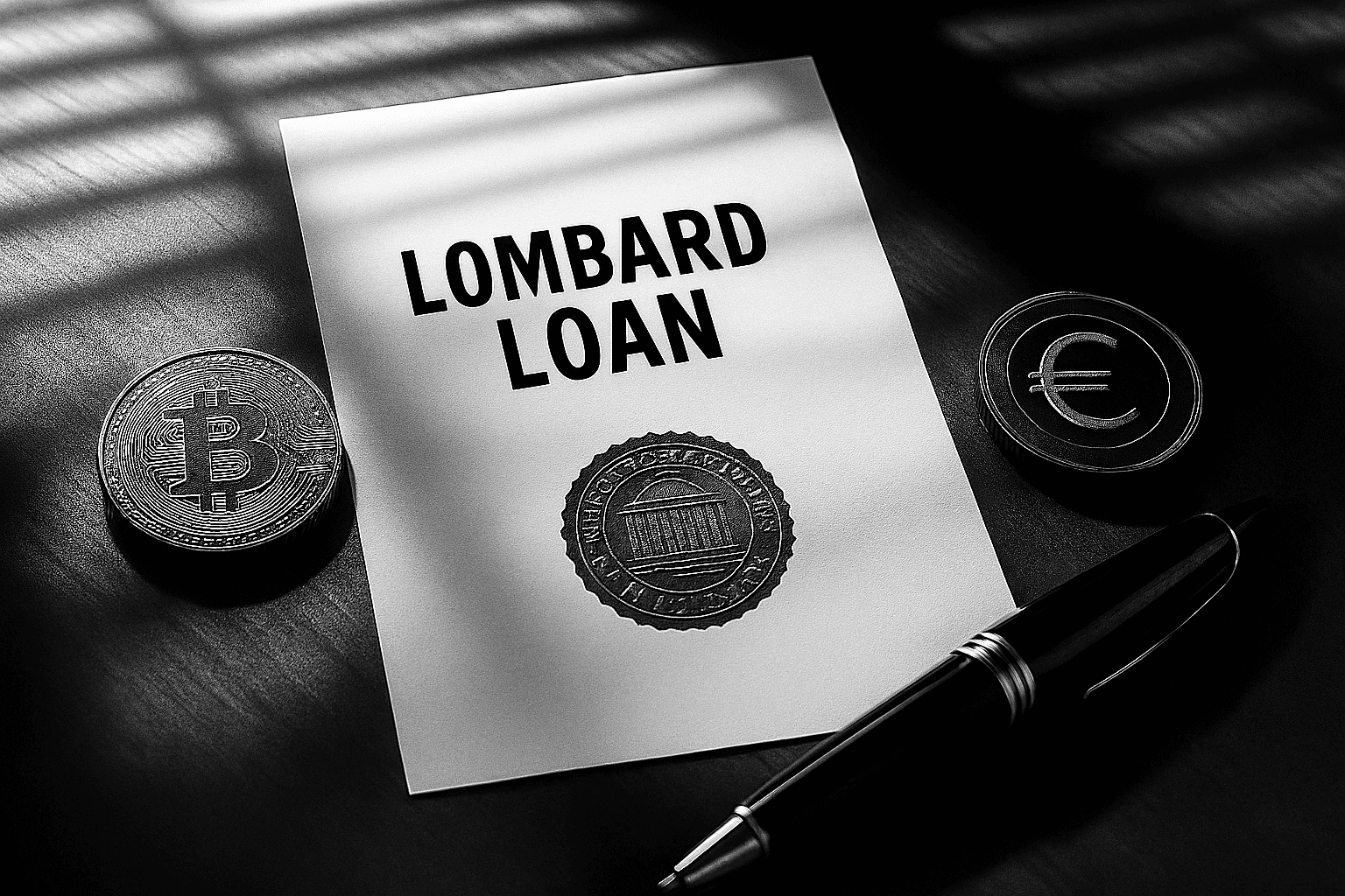Credit Lombard contract document with Bitcoin and Euro symbols