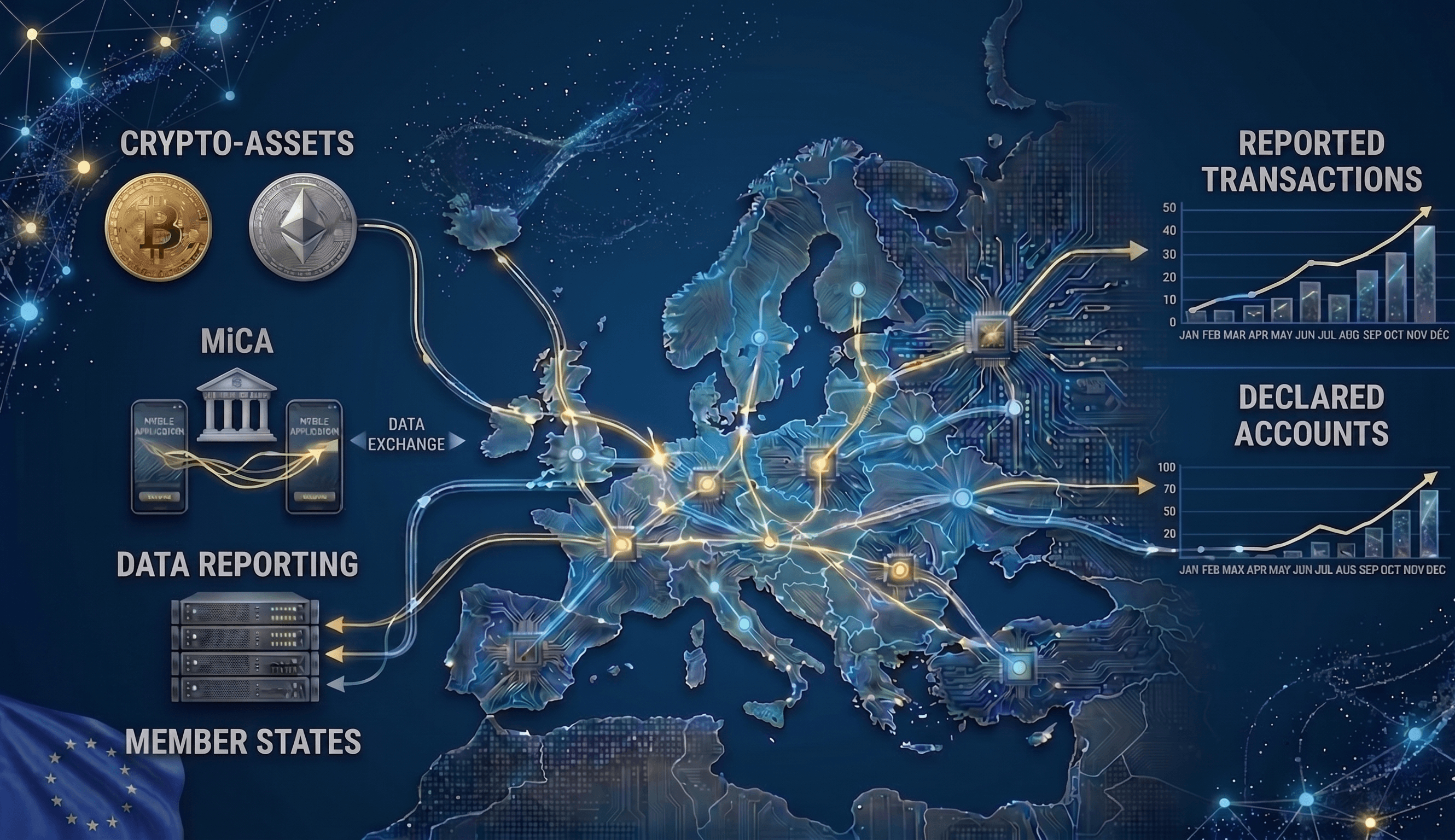 An infographic illustrating DAC8, a European directive regarding crypto-asset taxation